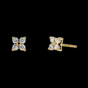 Dainty 14kt Solid Yellow Gold Flower CZ Stud Earrings